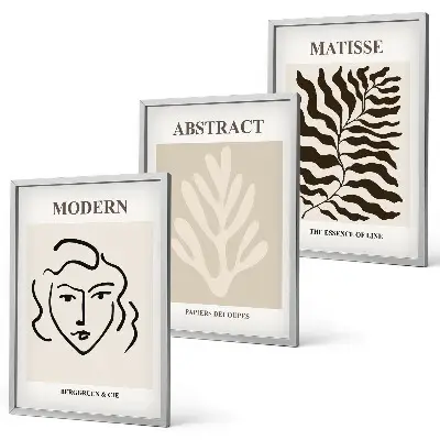 Lot de 3 tableaux pour salon motif feuilles de visage style Matisse