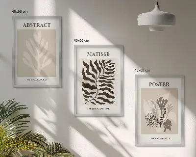 Cadre photo mural avec motifs végétaux dans les tons beige et brun