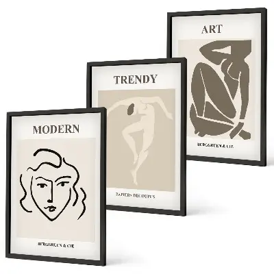 Lot de 3 tableaux pour salon représentant des portraits abstraits colorés