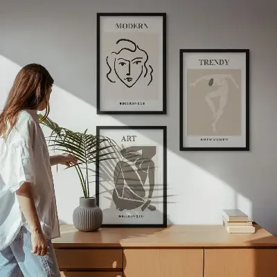 Lot de 3 tableaux pour salon représentant des portraits abstraits colorés