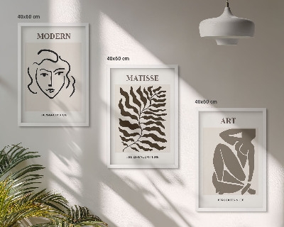 Lot de 3 tableaux pour salon Graphismes, lignes et caractères stylés