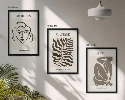 Lot de 3 tableaux pour salon avec motifs de graphismes et caractères stylés