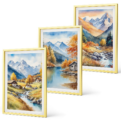 Lot de 3 tableaux pour salon Maisons de montagne automnales au bord de la rivière