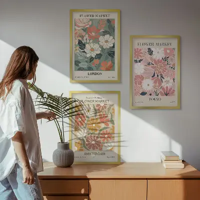 Cadre photo mural avec motifs floraux inspirés de Londres, Tokyo et Amsterdam