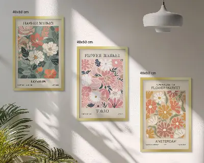 Cadre photo mural avec motifs floraux inspirés de Londres, Tokyo et Amsterdam