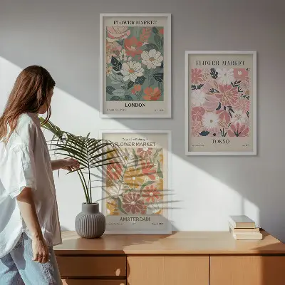 Cadre photo mural avec motifs floraux inspirés de Londres, Tokyo et Amsterdam
