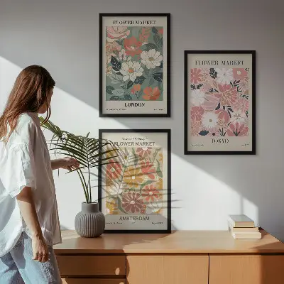 Cadre photo mural avec motifs floraux inspirés de Londres, Tokyo et Amsterdam
