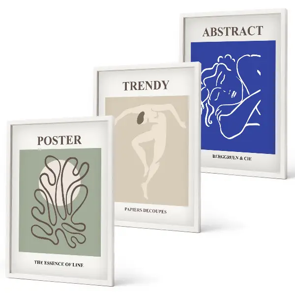 Lot de 3 tableaux pour salon graphismes pastel inspirés d'Henri Matisse