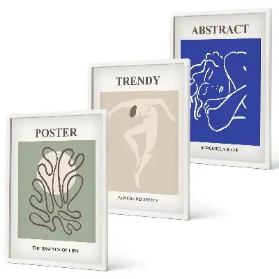 Lot de 3 tableaux pour salon graphismes pastel inspirés d'Henri Matisse