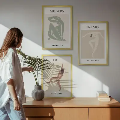 Cadre photo mural avec illustration de personnages minimalistes stylés
