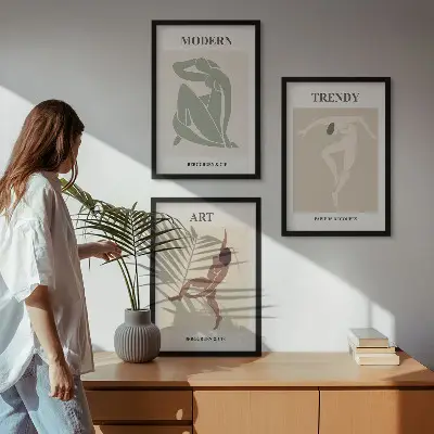 Cadre photo mural avec illustration de personnages minimalistes stylés
