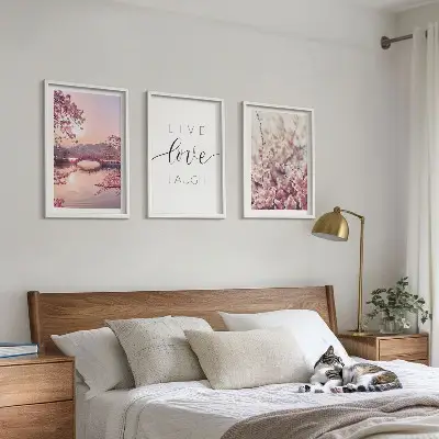 Lot de 3 tableaux pour salon motif avec pont et fleurs
