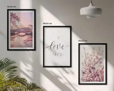 Lot de 3 tableaux pour salon motif avec pont et fleurs
