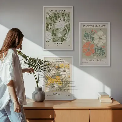 Cadre photo mural avec motifs floraux de villes du monde entier