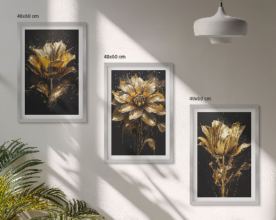 Lot de 3 tableaux pour salon Fleurs jaunes sur fond sombre