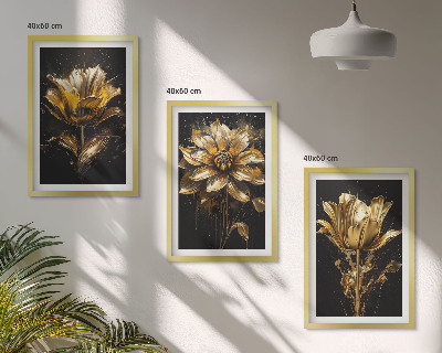 Lot de 3 tableaux pour salon Fleurs jaunes sur fond sombre