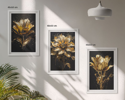 Lot de 3 tableaux pour salon Fleurs jaunes sur fond sombre