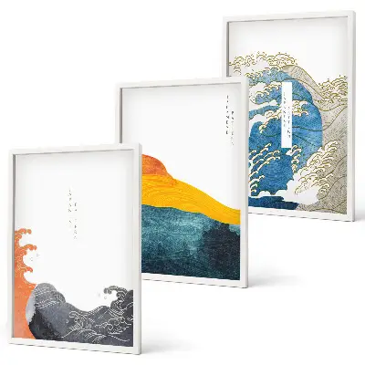 Cadre photo mural à motif de vagues style graphique japonais