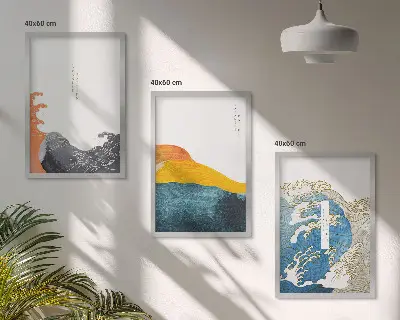 Cadre photo mural à motif de vagues style graphique japonais