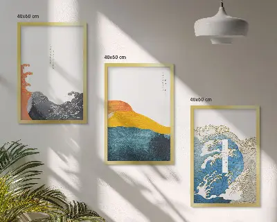 Cadre photo mural à motif de vagues style graphique japonais