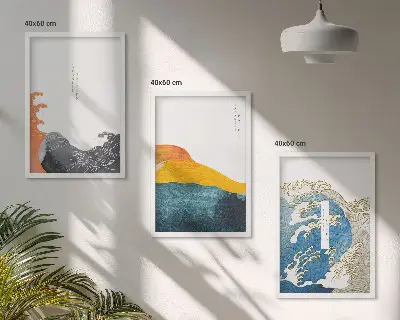Cadre photo mural à motif de vagues style graphique japonais