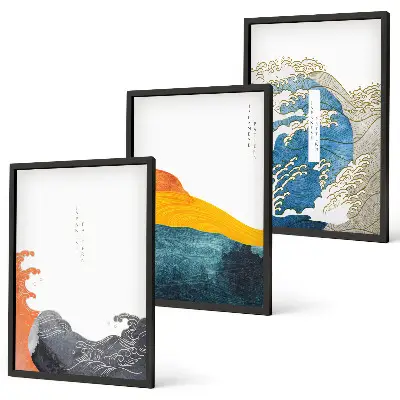 Cadre photo mural à motif de vagues style graphique japonais