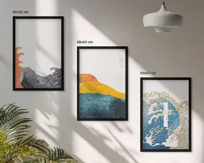 Cadre photo mural à motif de vagues style graphique japonais