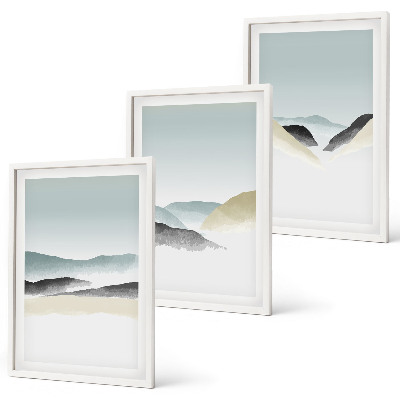 Lot de 3 tableaux pour salon Montagnes pastel minimalistes
