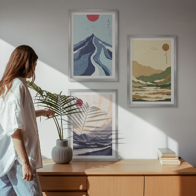 Cadre photo mural Montagnes pastel style japandi