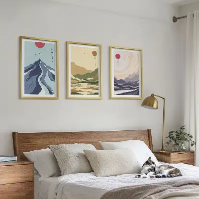 Cadre photo mural montagnes motif pastel style japandi