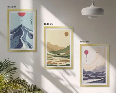 Cadre photo mural montagnes motif pastel style japandi