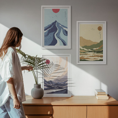 Cadre photo mural Montagnes pastel style japandi