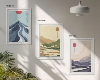 Cadre photo mural montagnes motif pastel style japandi