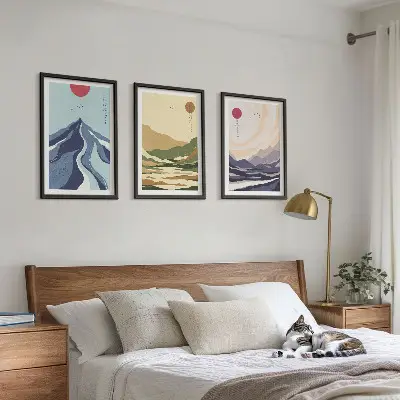 Cadre photo mural montagnes motif pastel style japandi