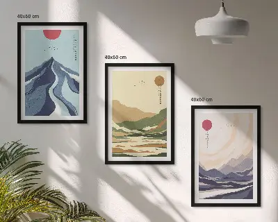 Cadre photo mural montagnes motif pastel style japandi