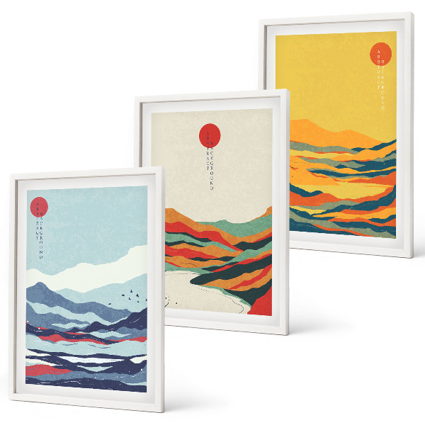 Lot de 3 tableaux pour salon Abstraction de montagnes et de rivières colorées