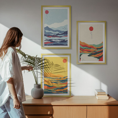 Lot de 3 tableaux pour salon Abstraction de montagnes et de rivières colorées