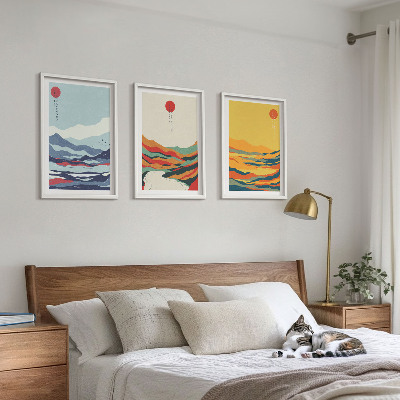 Lot de 3 tableaux pour salon Abstraction de montagnes et de rivières colorées