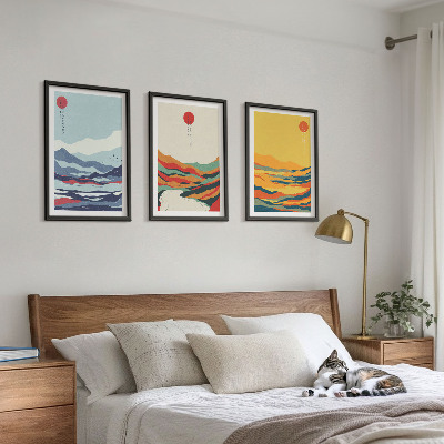 Lot de 3 tableaux pour salon Abstraction de montagnes et de rivières colorées