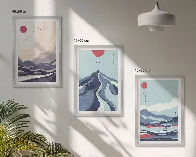Cadre photo mural représentant des montagnes japonaises abstraites