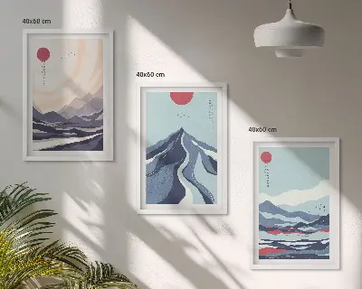 Cadre photo mural représentant des montagnes japonaises abstraites