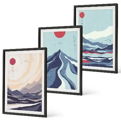 Cadre photo mural représentant des montagnes japonaises abstraites