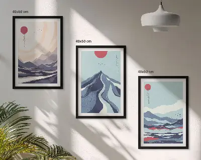 Cadre photo mural représentant des montagnes japonaises abstraites
