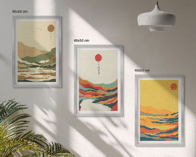 Lot de 3 tableaux pour salon Motifs colorés des montagnes de la rivière Japandi