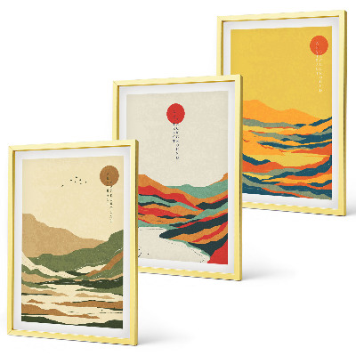 Lot de 3 tableaux pour salon Motifs colorés des montagnes de la rivière Japandi
