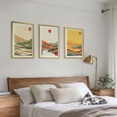 Lot de 3 tableaux pour salon Motifs colorés des montagnes de la rivière Japandi