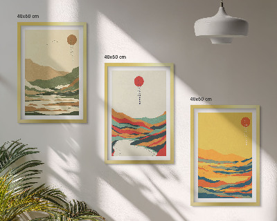 Lot de 3 tableaux pour salon Motifs colorés des montagnes de la rivière Japandi