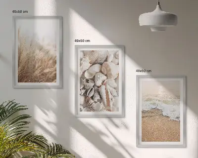 Lot de 3 tableaux pour salon avec motifs de plage, de coquillages et de vagues