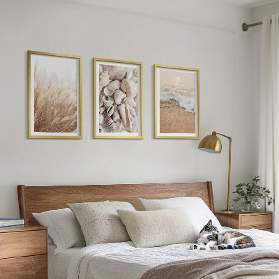 Lot de 3 tableaux pour salon Motifs de plage, coquillages, vagues