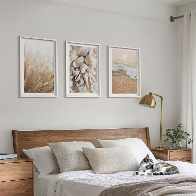 Lot de 3 tableaux pour salon Motifs de plage, coquillages, vagues
